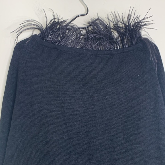 Happy Sheep NWOT Black 100% Cashmere Feather Neckline Off/On Shoulder Sweater M - Picture 7 of 12